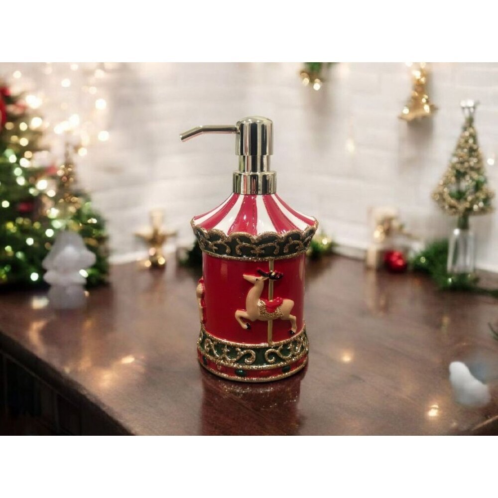 New Red / White Stripped Christmas Carousel Reindeer Soap Dispenser Decoration